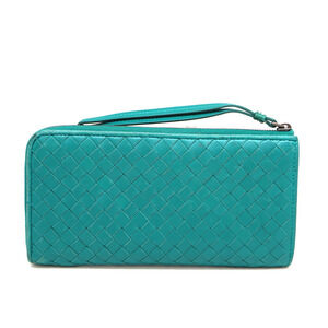 Bottega Veneta wallet L leather zipper intrecciato green long